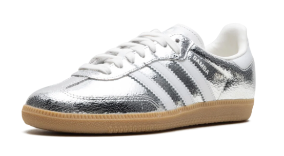 adidas Samba "Cracked Silver" – Metallic Silver / White